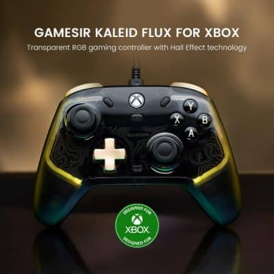 Commandez la GameSir Kaleid Flux Xbox & PC : manette filaire RGB, sticks Hall Effect, livraison rapide au Maroc.